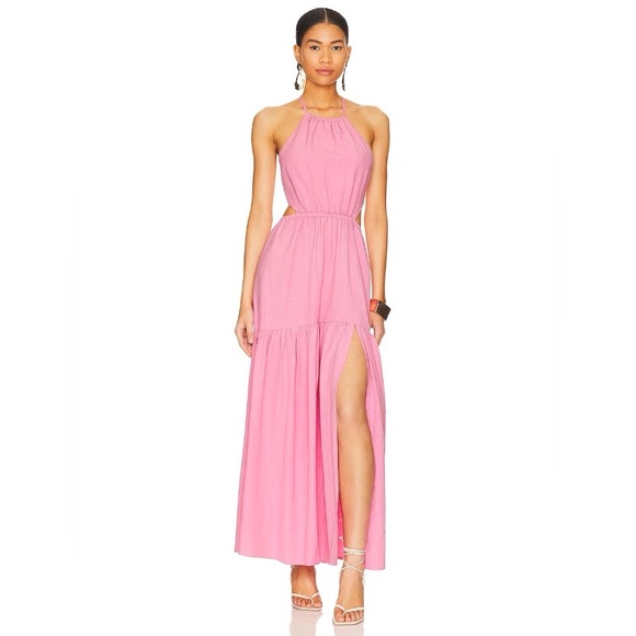 Brand new perfect summer pink maxi dress with slit size M - Picture 1 of 2